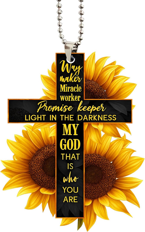 Talataca Sunflower Jesus God Way Maker Christian Bible Verse 2D Flat Car Rear View Mirror Accessories Christmas Tree Ornament Decoration Hanging C...