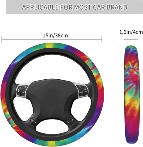 Colorful Tie Dye Universal 15 Inch Steering Wheel Covers Non Slip Neoprene Car Wrap Cover for Adults...