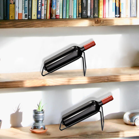 Countertop Wine Rack, 2 Pcs Wine Bottle Holder, Metal Small Wine Rack, Tabletop Wine Storage Stand for Cabinet, Pantry, Bar, Black...