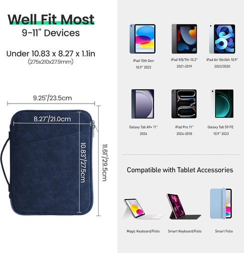 DTTO 9-11 Inch Tablet Sleeve Bag for New 11-in iPad Air M2/iPad Pro M4, 10.9" iPad 10th Gen & iPad Air 5/4th, 10.2" iPad 9/8/7th, 11" Galaxy Tab A...