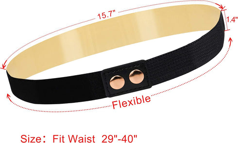 Women Elastic Mirror Metal Waist Belt Metallic Waistband,Golden, One Size...