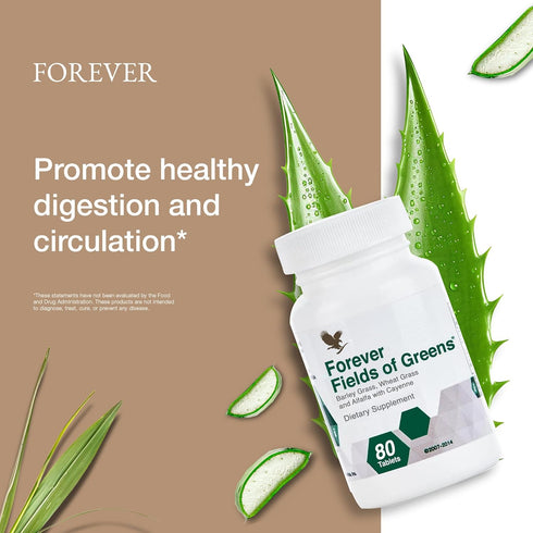 Forever Living - Fields of Greens, Green Superfood Supplement with Barley Grass, Wheat Grass, and Alfalfa to Cleansing and Alkalizing, 80 Tablets...