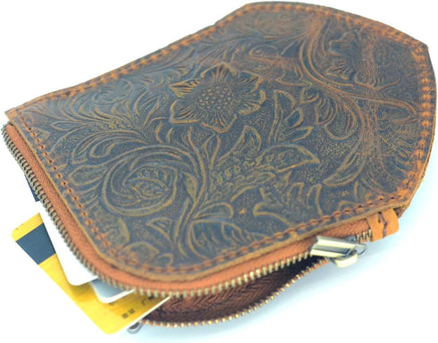 JJNUSA Genuine Leather Minimalist Wallet for Men Slim EDC Wallets with EDC Pocket Wallet, Cash Organizer, Card Holder Flower Brown...