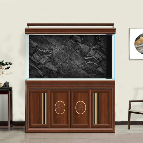 Black Rock Aquarium Background Stone Reptile Habitat Background Rocky Fish Tank Terrarium Background Polyester Black Tanks Decor Vinyl 30x12in...