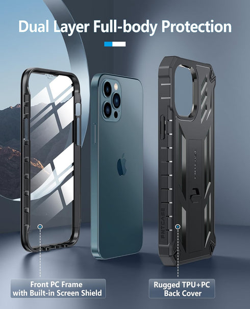 FNTCASE for iPhone 12-Pro-Max Phone Case: Military Grade Drop Proof Protection Mobile Cover with Kickstand | Matte Textured Rugged Shockproof TPU ...