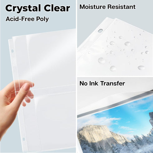 Dunwell 5x7 Photo Sleeves for 3-Ring Binder, (10 Pack) for 40 Pictures, Each Sheet Protector Holds Four 5 x 7 Pictures or Postcards, Acid-Free Pol...