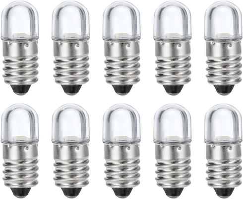 MECCANIXITY 12V/0.04A E10 Mini LED Light Bulbs, 10Pcs Miniature Screw Bulbs Flashlight Bulbs for Scientific Experiment Lighting DIY Accessories, C...
