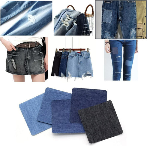 20pcs Denim Patches DIY Iron On Mending Patches with One Mini Sewing Kit for Jean Clothing and Jean Pants Apparel Sewing Fabric...