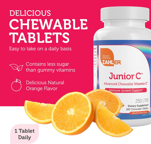 Zahler Junior C Advanced Chewable Vitamin C for Kids - Immune Support Kids Vitamins in Delicious Orange Flavor - Kosher Kids Vitamin C for Immunit...