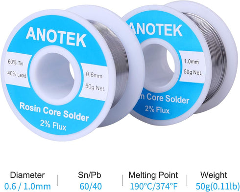 Solder Wire 60/40 Solder Wire Tin Lead Rosin Core, 0.6mm and 1.0mm Solder Wire with Rosin for Electrical Soldering and DIY(0.6mm and 1.0mm/ 50g)...