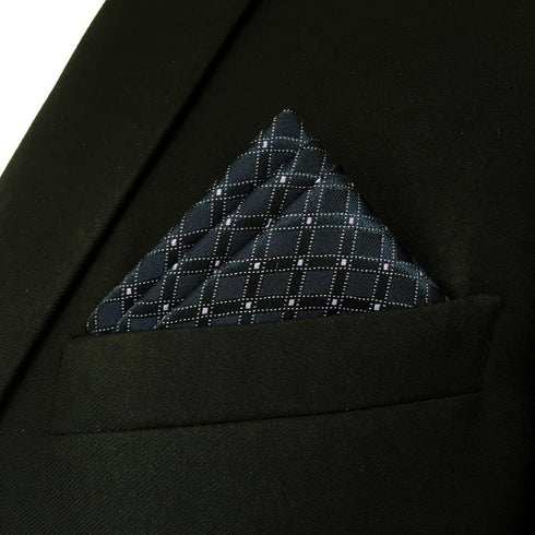 S&W SHLAX&WING Geometric Navy Handkerchief Pocket Squares for Men XL...