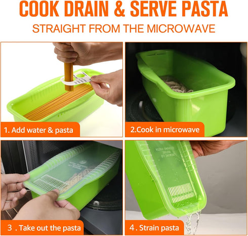 Microwave Pasta Cooker with Strainer Lid- Quickly Spaghetti Cooker- No Sticking or Waiting For Boil- Perfect Make Pasta Every Time- For Dorm, Kitc...