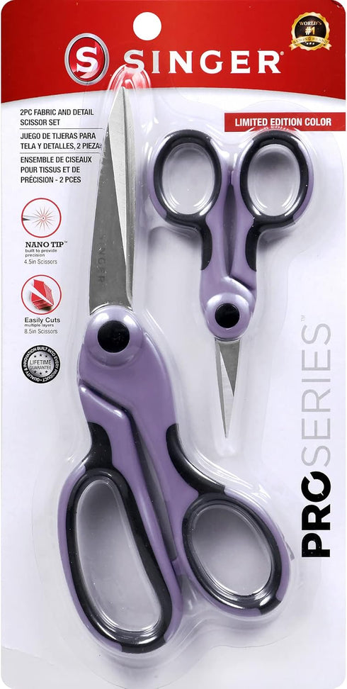 SINGER ProSeries Sewing Fabric Scissors and Craft Detail Scissors Set, Lilac Purple, Set of 2 Sewing Scissors...