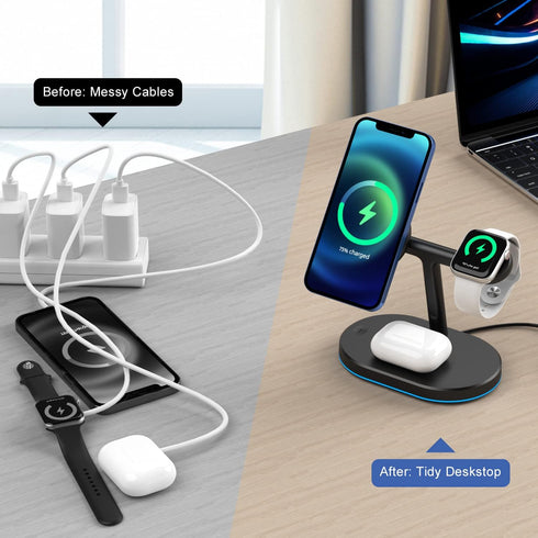 Magnetic Wireless Charger, 3 in 1 Wireless Charging Station for Multiple Devices, for iPhone 14/Pro/Max/Plus/13/12 Series, iWatch 7/6/5/4/3/2, Air...