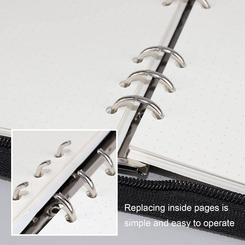 Multibey A5 Binder Cover Clear Soft PVC 6-Ring Binder Budget Evelopes System with Zipper Planner Organizer Refillable Notebook Journal Binder (Bla...