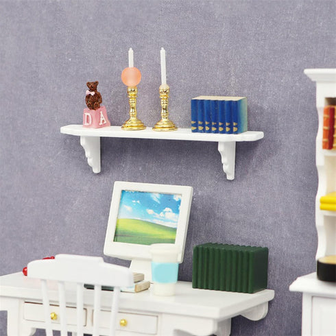 2Pcs White Dollhouse Wall Shelf, 1:12 Scale Miniature Dollhouse Accessories, White Doll House Storage Wall Shelf for Kitchen Scene White Dolls and...
