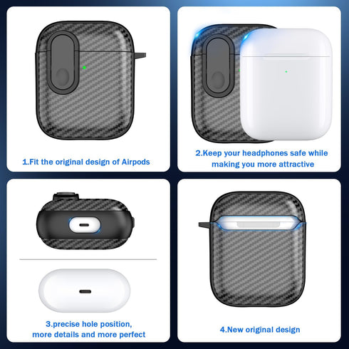 for AirPods Case Cover with Cleaning kit, Anti-Fall Lock Design, Powerful Drop Protection, Carbon Fiber Black for Apple AirPods 2nd 1st Generation...
