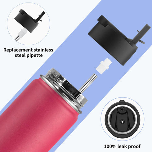 koodee 12 oz Water Bottle with Straw- Stainless Steel Double Wall Vacuum Insulated Wide Mouth Flask with Straw Lid, Sports Metal Water Bottle for ...