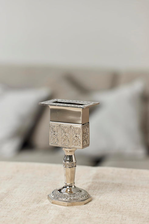 Nickel Havdalah Candle Holder 5.6 Inches Octagon Havdalah Candle Holder, Elegant Jewish Hanukkah Candleholder Stand...