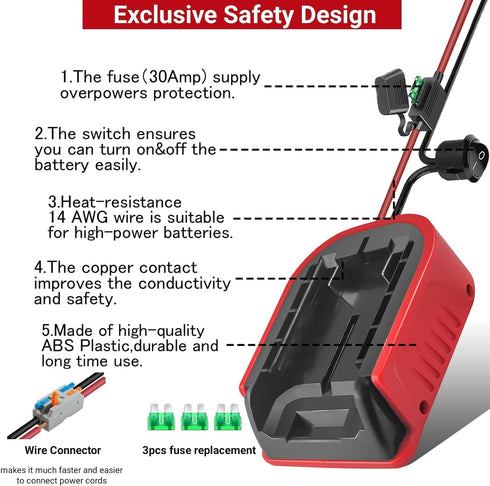 EID 2 Pack for Power Wheel Battery Adapter Fit for Craftsman 20V V20 Battery with Wire Connector, 14 Gauge Wire, 30Amp Fuse and Switch Button, DIY...