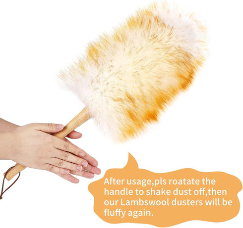 Lambs Wool Duster with Solid Bamboo Handle,Leather Hang Strap,18.9 inch Long,Natural Feather Duster for Cleaning Ceiling Fans,Window Blinds,Comput...