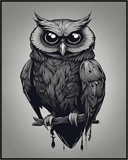 Posterizer 1 pcs- black and white gothic style owl print-Gothic Art-Art for Animal Lovers- Living Room Bedroom Decor- unframed wall art...