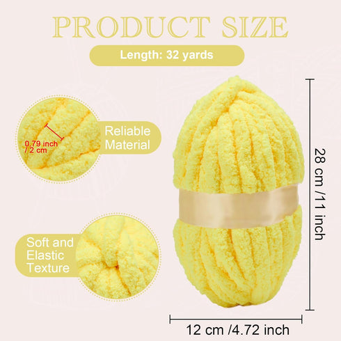 Yellow Chenille Chunky Yarn for Hand Knitting Fluffy Jumbo Chenille Yarn DIY for Crocheting Blanket Cushion 1 Skein (8.5 oz, 32 yds Each Skein)......
