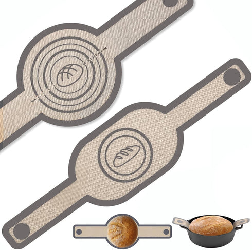 2Pcs Silicone Bread Sling Oval And Round For Dutch Oven, Non-Stick Easy-Clean Reusable Silicone Baking Mat With Long Handles Sourdough Bread Bakin...