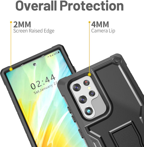 FITO for Samsung Galaxy S22 Ultra Case, Dual Layer Shockproof Heavy Duty Case, Built in Kickstand (Black)...