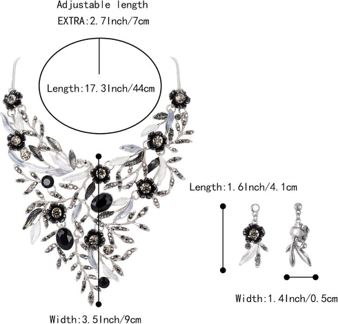 BriLove Wedding Bridal Leaf Cluster Jewelry Set for Women Crystal Flower Enamel Statement Necklace Dangle Earrings...