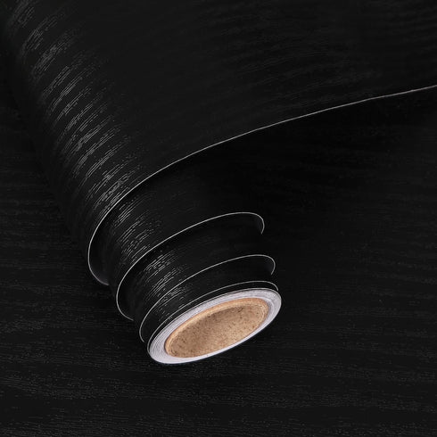 Black Wood Peel and Stick Wallpaper, Contact Paper 17.1in x 120in Self-Adhesive & Removable Waterproof Wallpaper for Countertops, Drawer Liner Cab...