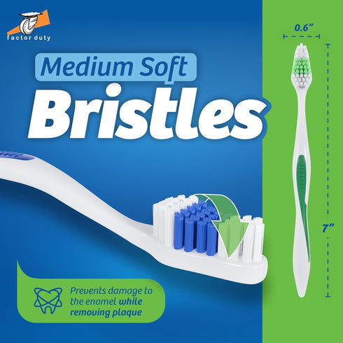 FactorDuty 100 Pack Toothbrush Standard Classic Medium Soft Toothbrush Bulk Individually Wrapped...