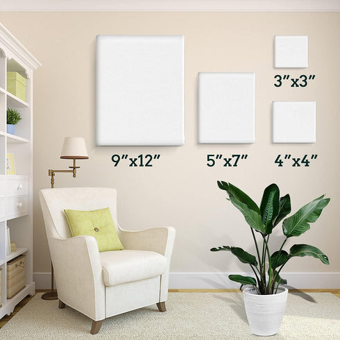 4 Pack Canvases for Painting with 9x12, 5x7, 4x4, 3x3, Painting Canvas for Oil & Acrylic Paint...