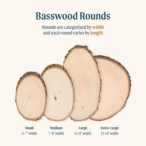 Walnut Hollow Basswood Round, Small 5-7" wide with Live Edge Wood (Pack of 1) - For Wood Burning, Home Décor, and Rustic Weddings...