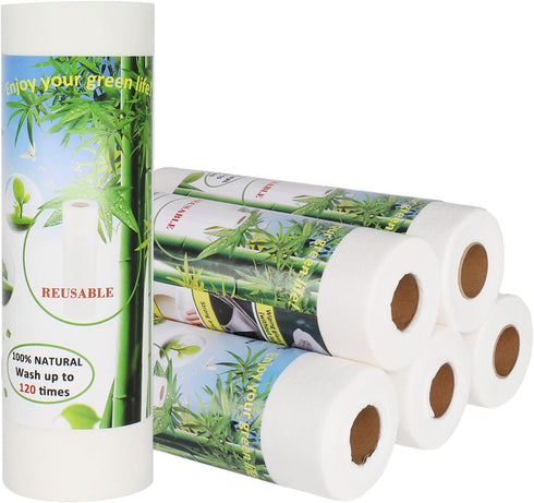 Bamboo Paper Towels Replacement Set of 6 Rolls 120 Sheets Heavy Duty Machine Washable Reusable Paper Towels for Kitchen and Daily Use(11x12”)...