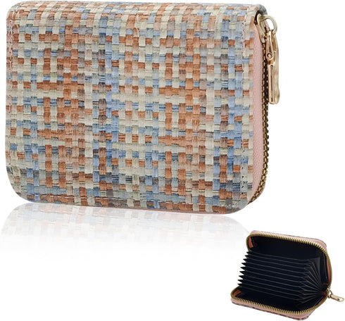 FuninCrea Credit Card Holder, PU Leather Purses for Women, Mini Womens Wallet Woven Texture Bifold Wallet with Zipper, Fashionable Small Purse wit...