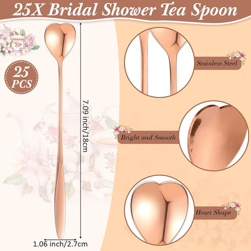 25 Sets Tea Party Bridal Shower Favors Mini Coffee Spoons Small Tea Spoons Heart Shaped Spoon with Bridal Shower Thank You Cards and Hemp Rope Wed...