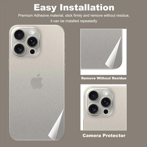 [2 Pack for iPhone 15 Pro Max Back Screen Protector, Full Coverage Flexible PVC Camera Protector Side Edge Protector Film Scratch Resistant Back P...