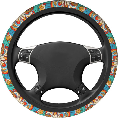 Bohemia Flowers Car Steering Wheel Cover for Womens Girls Mens 15 Inches Anti-Slip Universal Truck Vans SUV Auto Protector Accessories...