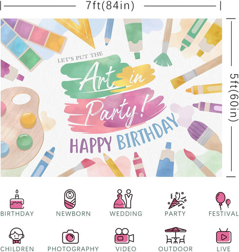 Happy Birthday Backdrop Painting Let's Put The Art in Party Background for Photography Dress for a Mess Splatter Paint Birthday Party Decoration S...