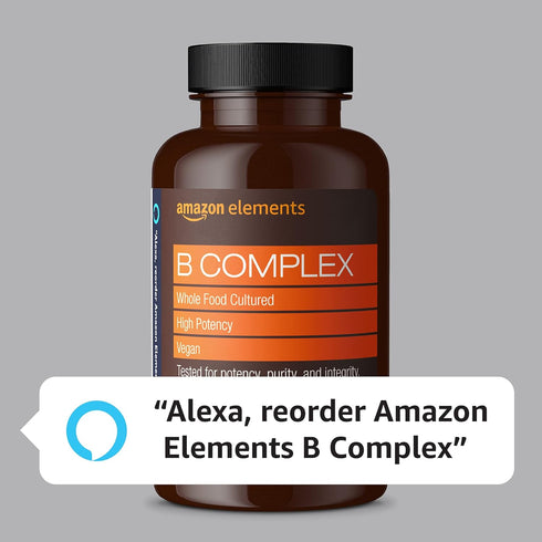 Amazon Elements B Complex, High Potency, 83% Whole Food Cultured, Supports Immune and Normal Energy Metabolism, Vegan, 65 Capsules, 2 month supply...