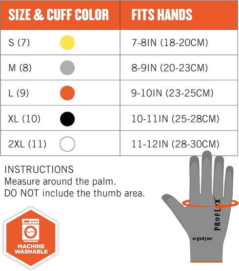 Ergodyne ProFlex 7024 Cut Resistant Work Gloves, ANSI A2, PU Coated Palms for Flexible No Slip Grip, Abrasion Resistant, 13g, Touchscreen Capable,...