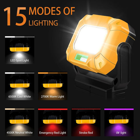Magnetic Work Light, 1200LM COB LED Rechargeable Work Light with 15 Lighting Modes, 360°Rotatable Flood Lights for Car Repairing, Job Site Lightin...