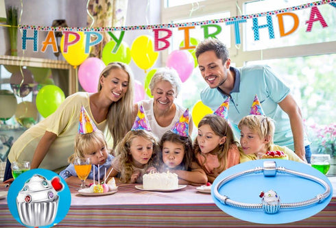 Sterling Silver Birthday Charm Cake Charm Birthstone Charm Birthday Gifts Fit Women Bracelets...