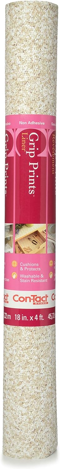 Con-Tact Brand Grip Prints Durable Non-Adhesive Non-Slip Shelf and Drawer Liner, 18" x 4', Beige Granite...