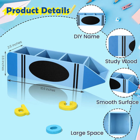 Teacher Pencil Holder Teacher Appreciation Gifts Personalized Teacher Name Pen Holder Case Blue Crayon Shaped DIY Teacher Desk Organizer Container...