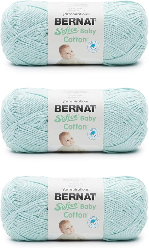 Bernat Softee Baby Cotton Aqua Mist Yarn - 3 Pack of 120g/4.25oz - Blend - 3 DK (Light) - 254 Yards - Knitting/Crochet......