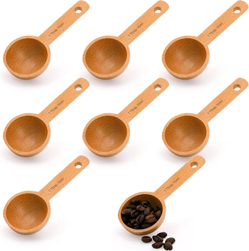 Tebery 8 Pack Wood Measuring Scoops for Canister, 1 Tablespoon Beech Coffee Scoop Measuring Spoons for Coffee Beans, Ground Coffee, Protein Powder...
