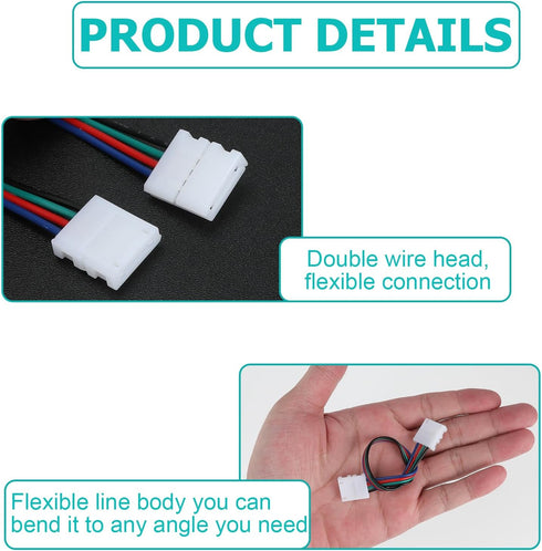 LED Light Strip Connectors 4-Pin 10mm Wide, 10-Pack Led Strip Connectors 4 pin Led Connectors for Kitchen Cabinet Bedroom DIY LED Strip Project So...