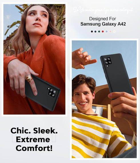 LeYi for Samsung Galaxy A42 5G Phone Case: A42 5G Phone Case with 2 Pack Tempered Glass Screen Protector for Women Men, Liquid Silicone Slim Silky...